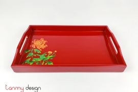 Red rectangular lacquer tray hand-painted with chrysanthemum  20x32 cm